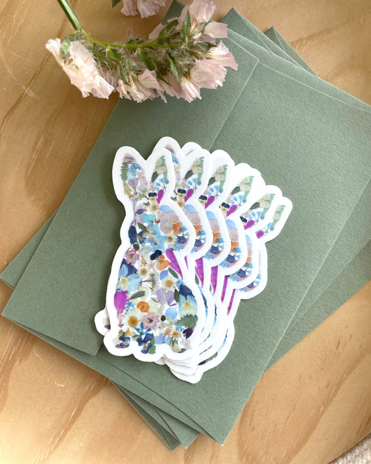 Rabbit Pressed Flowers, Sticker 3"
