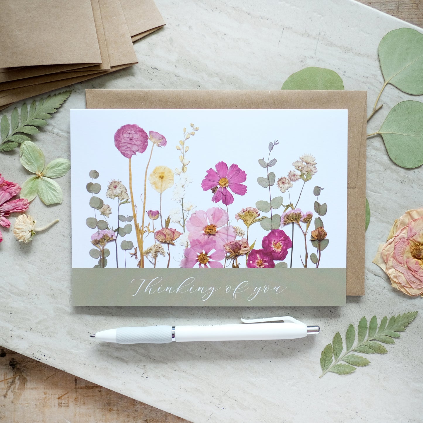 Thinking of You, Pressed Flower Garden Card