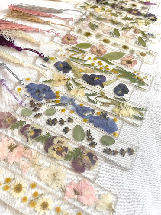 resin bookmarks made with real pressed flowers