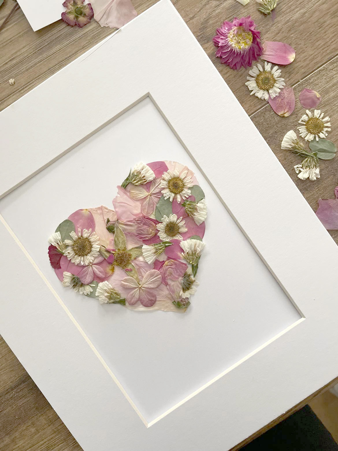 Pink Floral Heart, Pressed Flower Artwork - Small