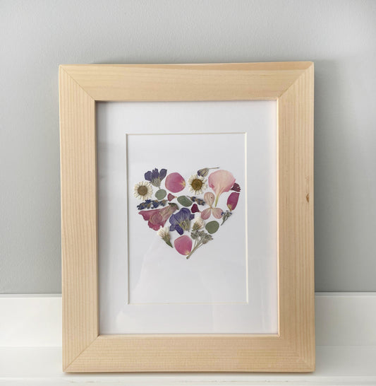 Pink & Purple Floral Heart, Pressed Flower Artwork - Small