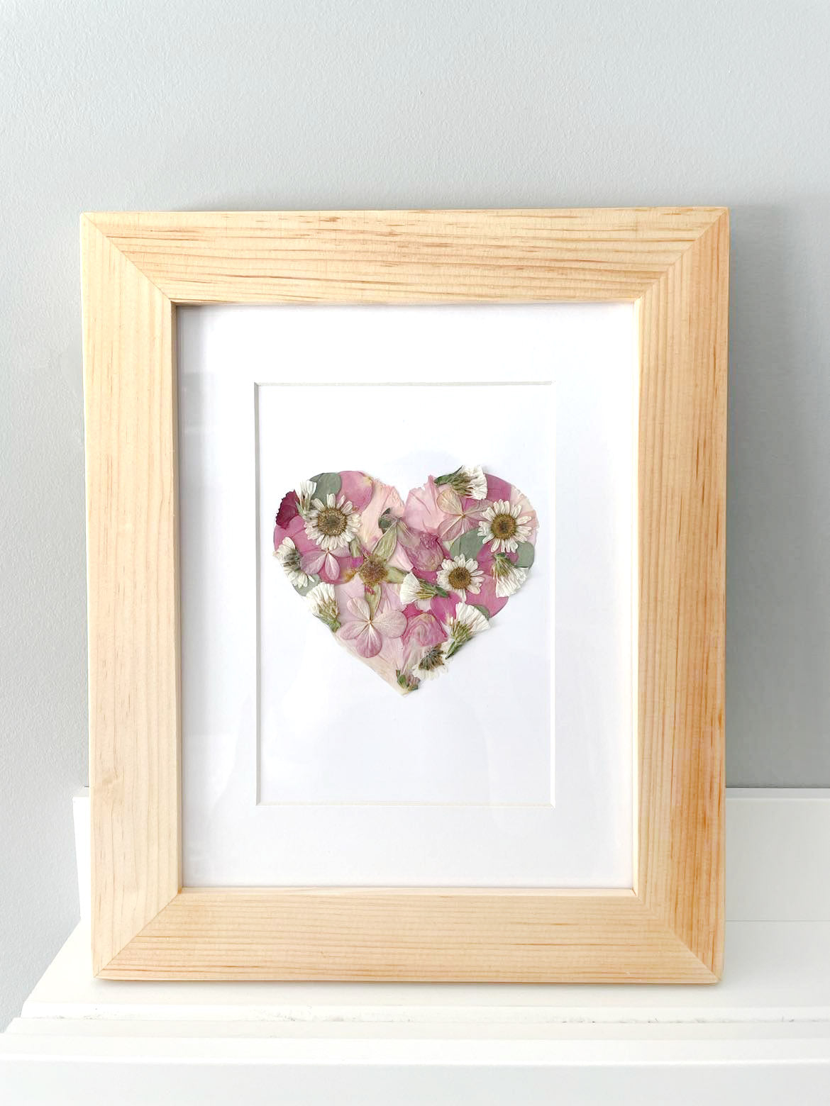 Pink Floral Heart, Pressed Flower Artwork - Small