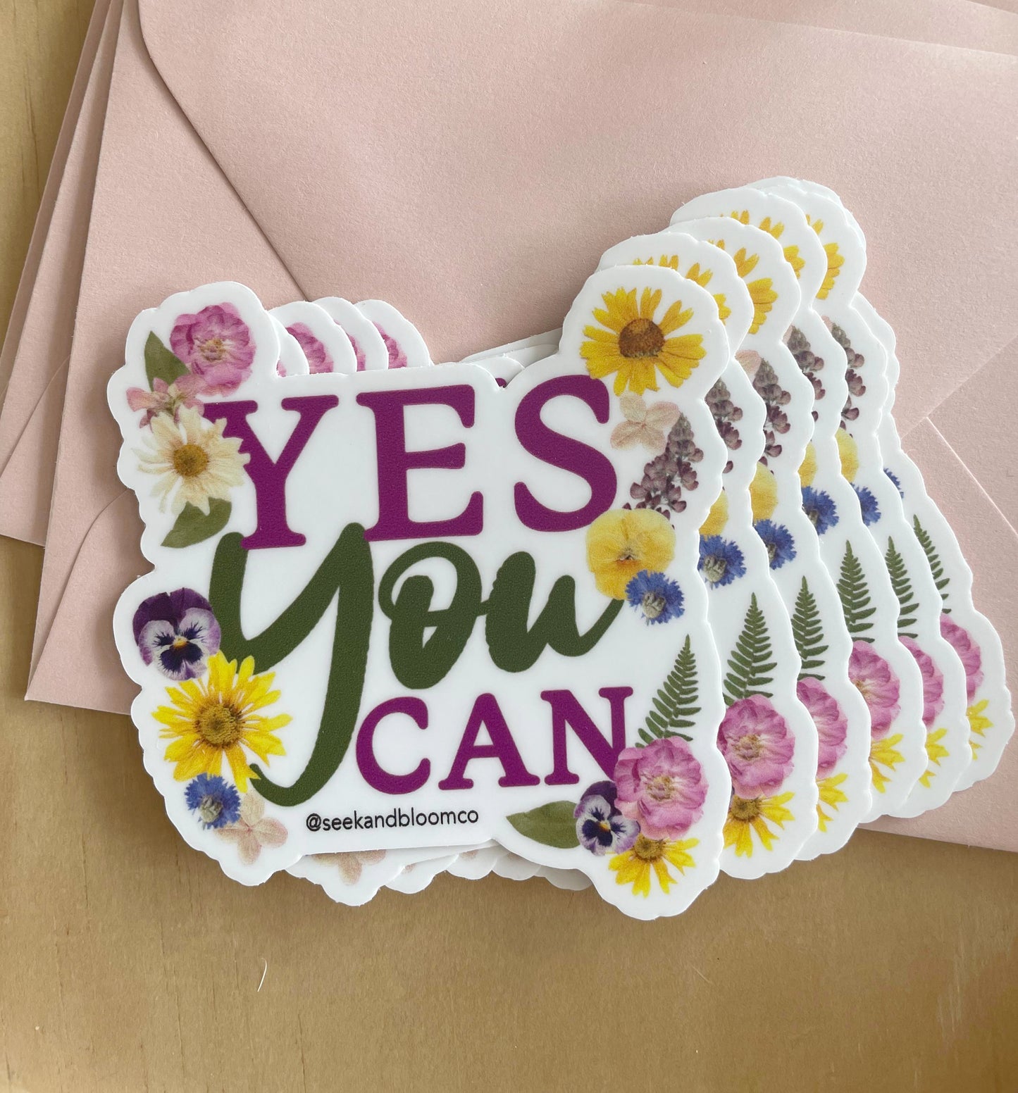 Yes You Can Motivational Pressed Flower, Sticker 3"