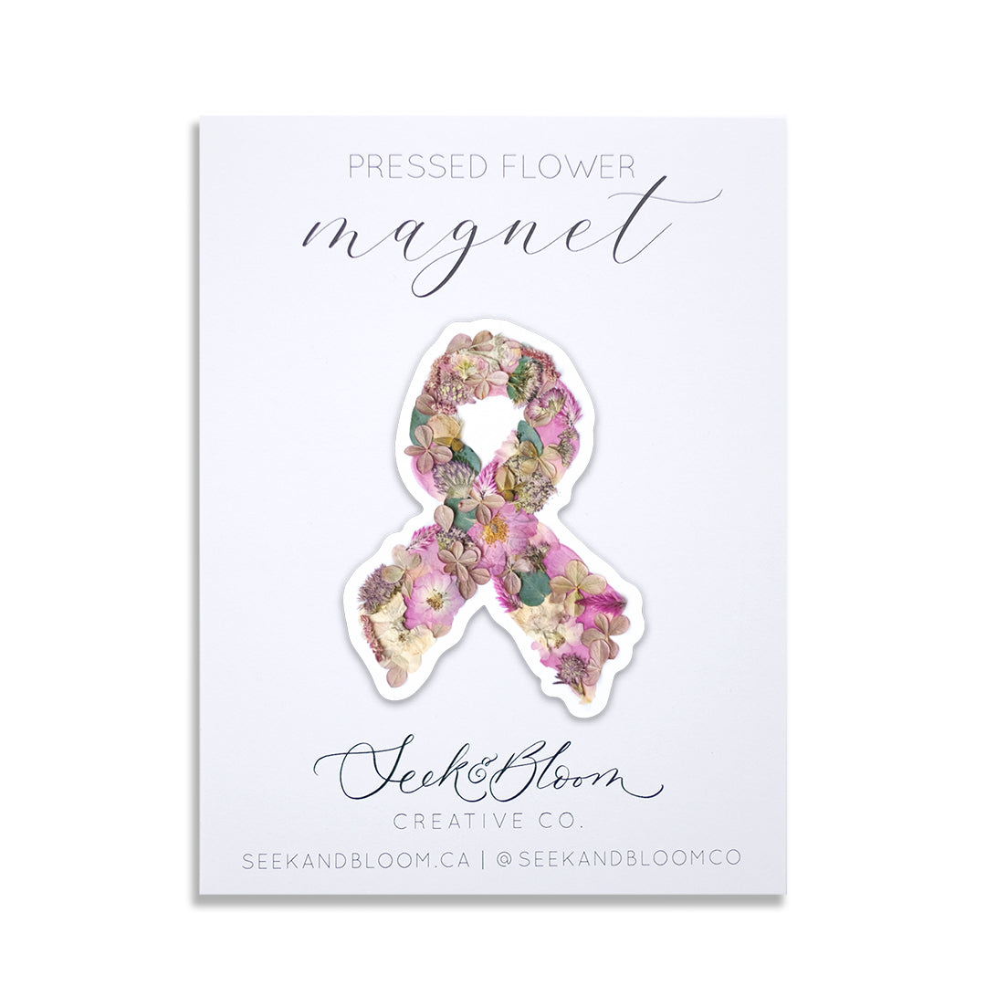 Pink Ribbon Pressed Flower, 3" Magnet *Discontinued