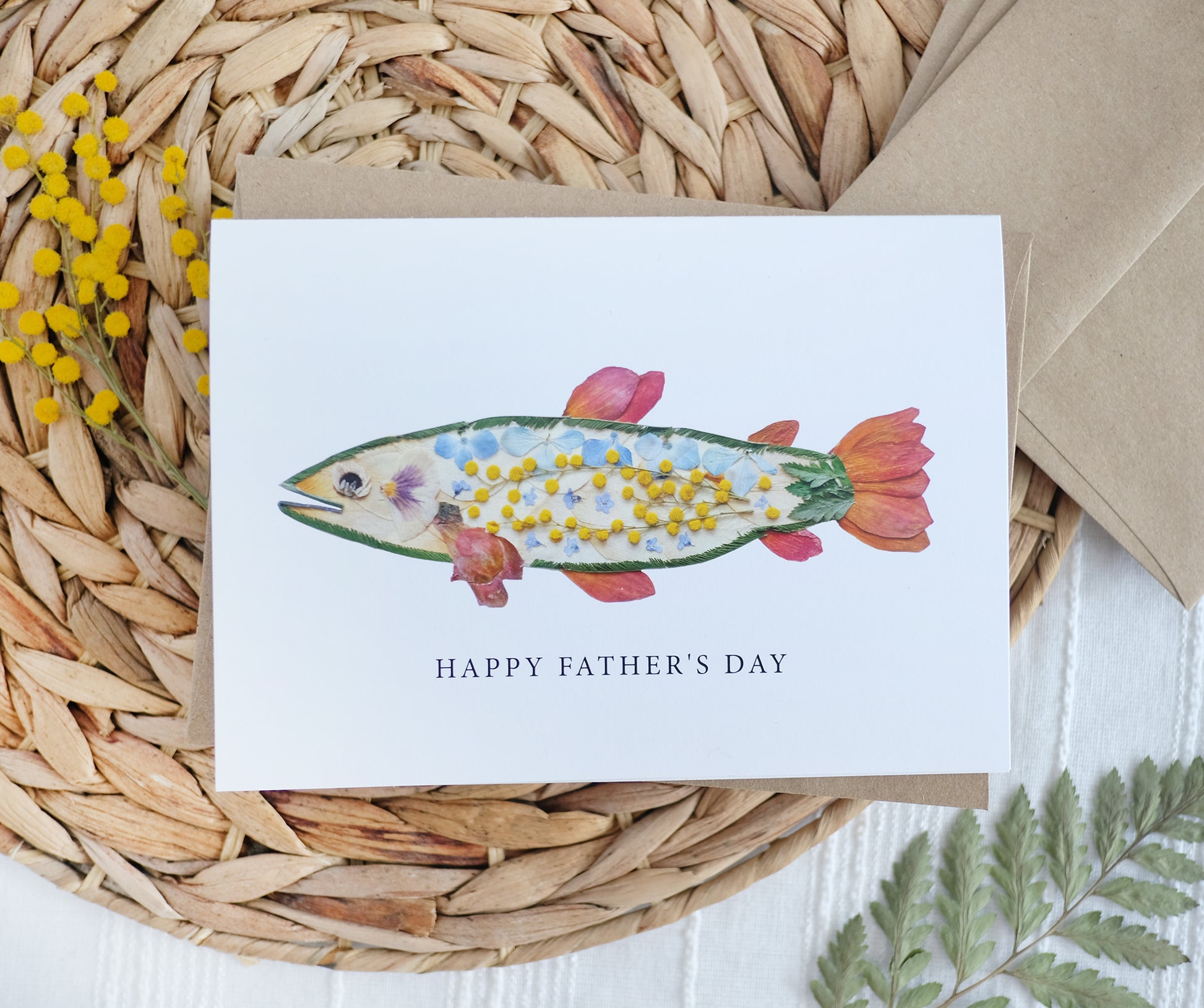 brook rainbow trout made with pressed flowers happy father's day fishing card