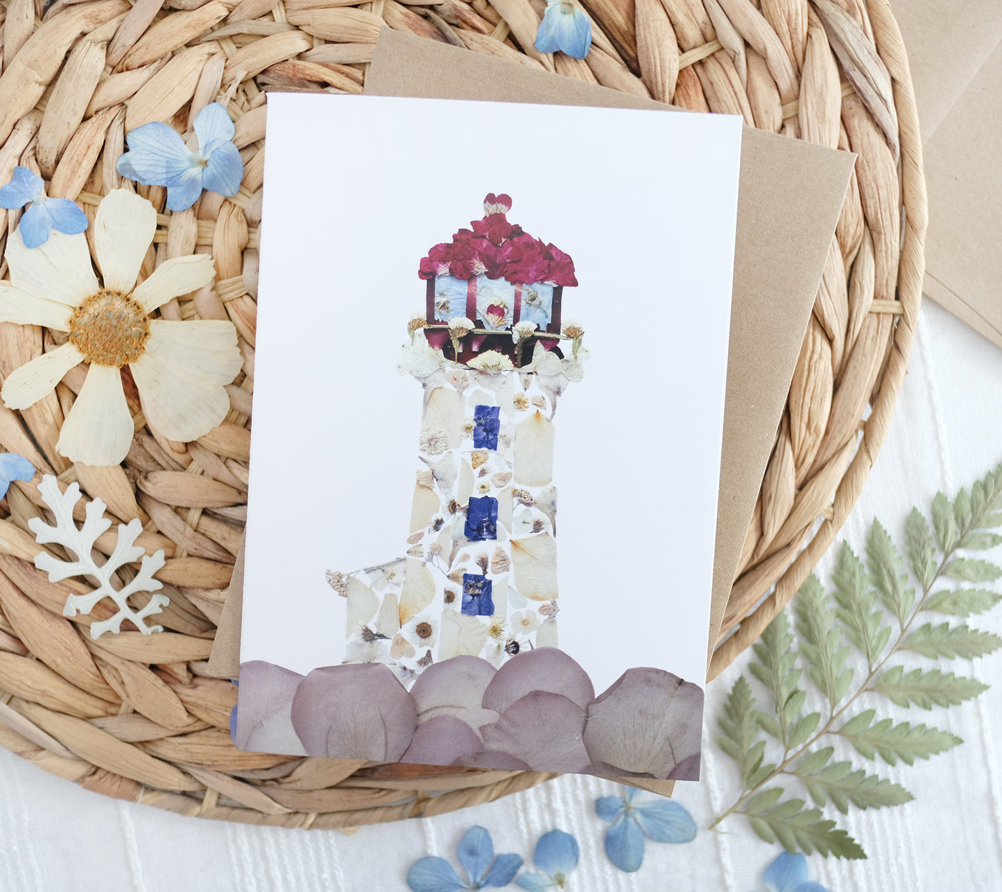 Lighthouse Peggy's Cove Pressed Flower Card