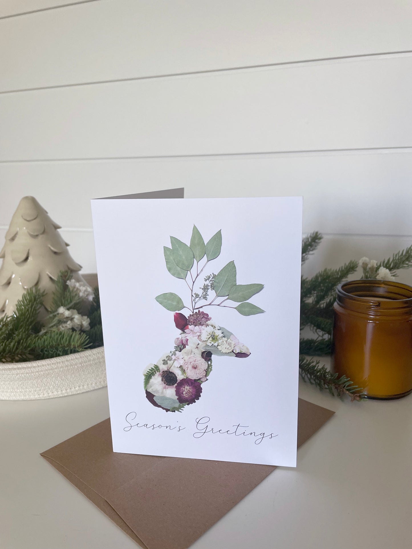 Large Holiday Card, 5x7 - Floral Deer