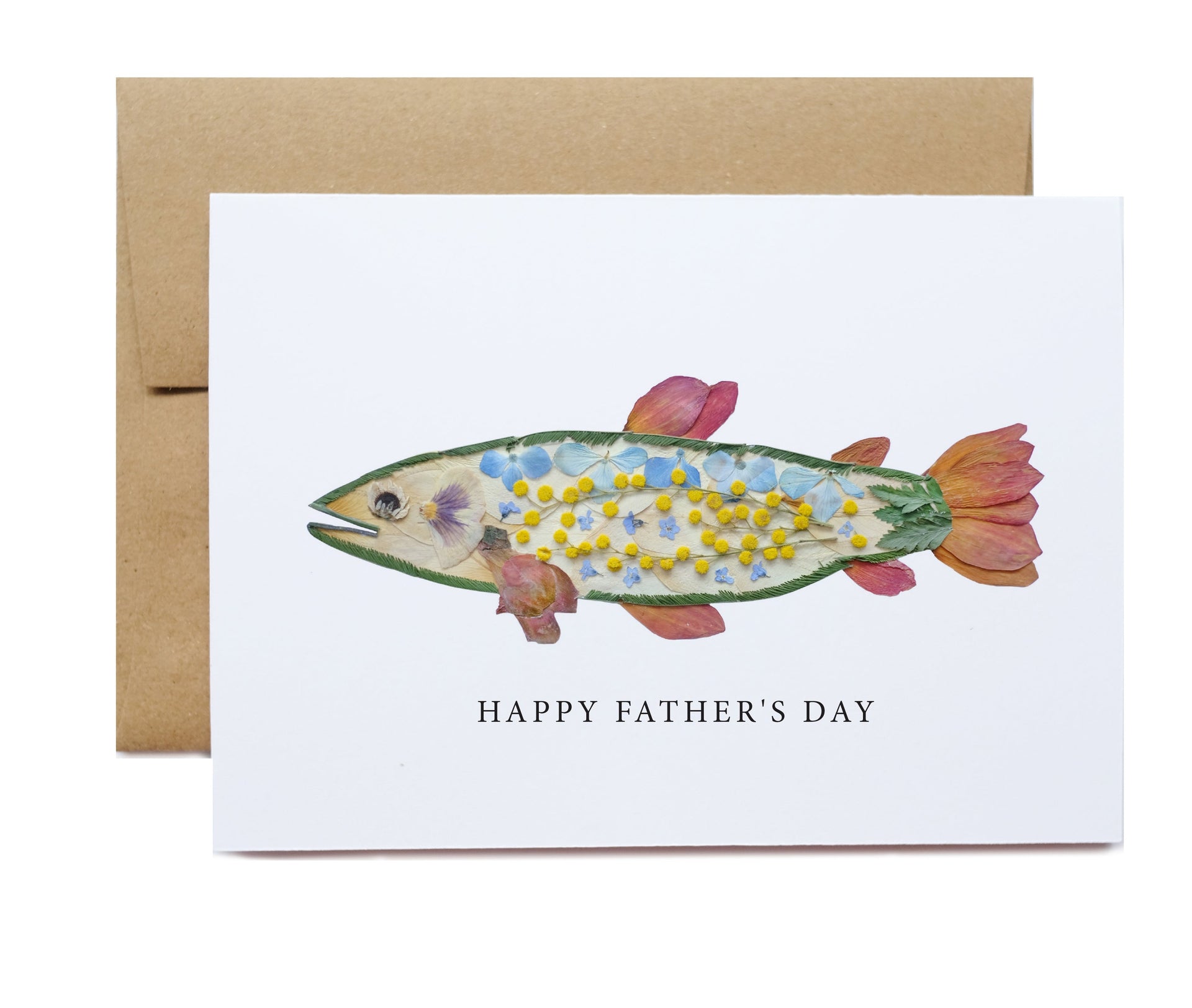 Father's Day Fish, Pressed Flower Trout, Happy Father's Day Card