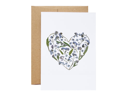 forget me not flower card heart shape design blank card for any occassion