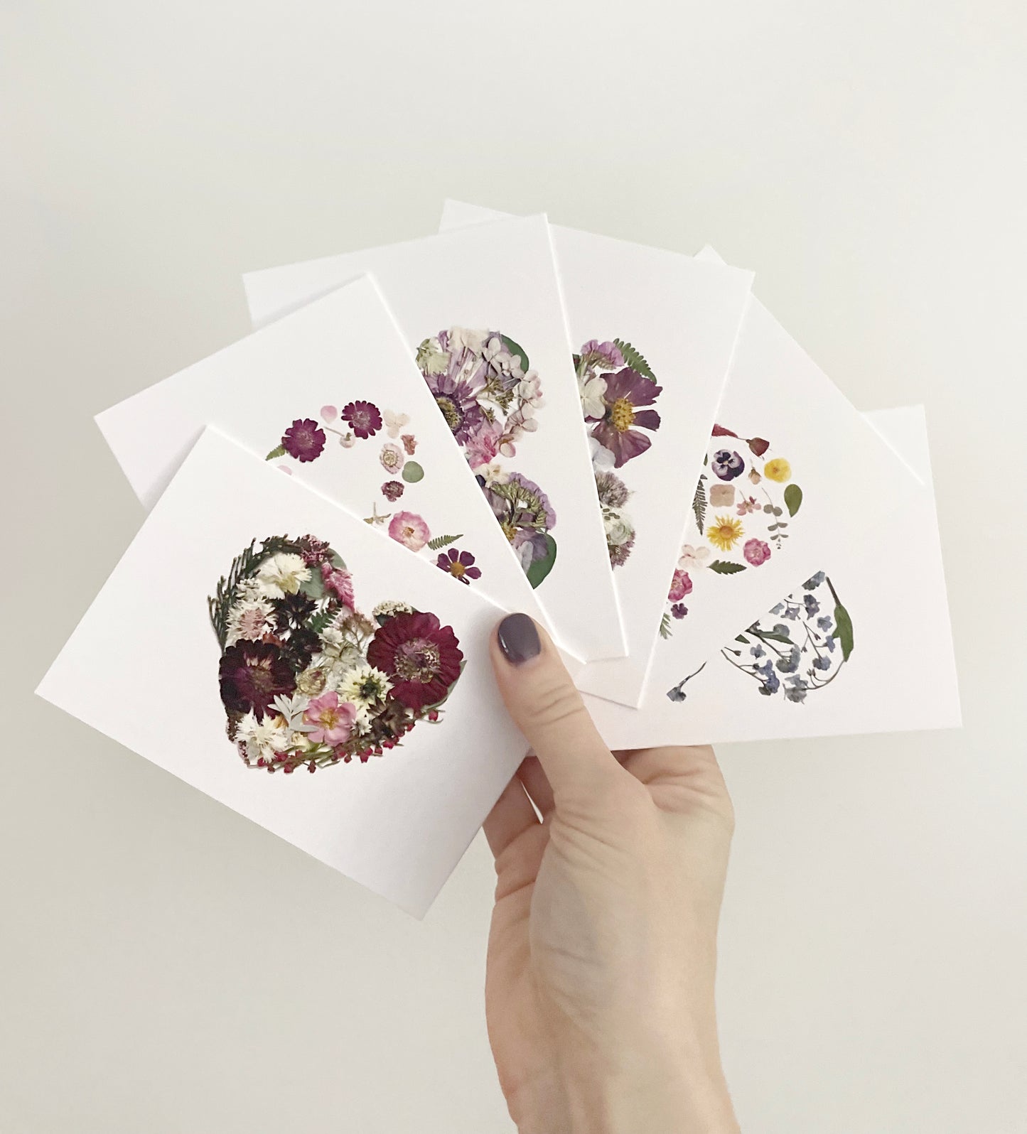 Mixed Pack Hearts Pressed Flower, Note Card Set