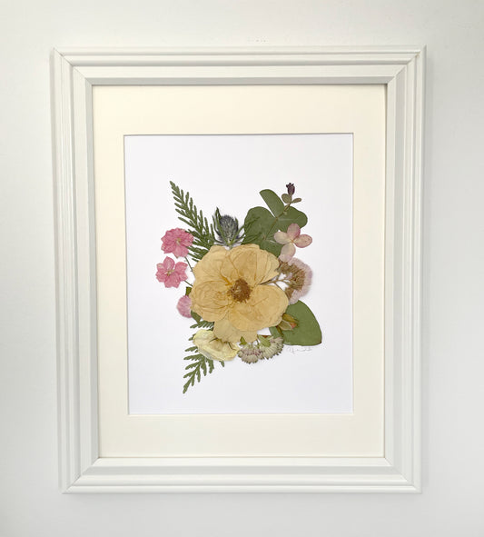 Forever Bouquet - Rose and Pinks - Original Pressed Flower 8x10"
