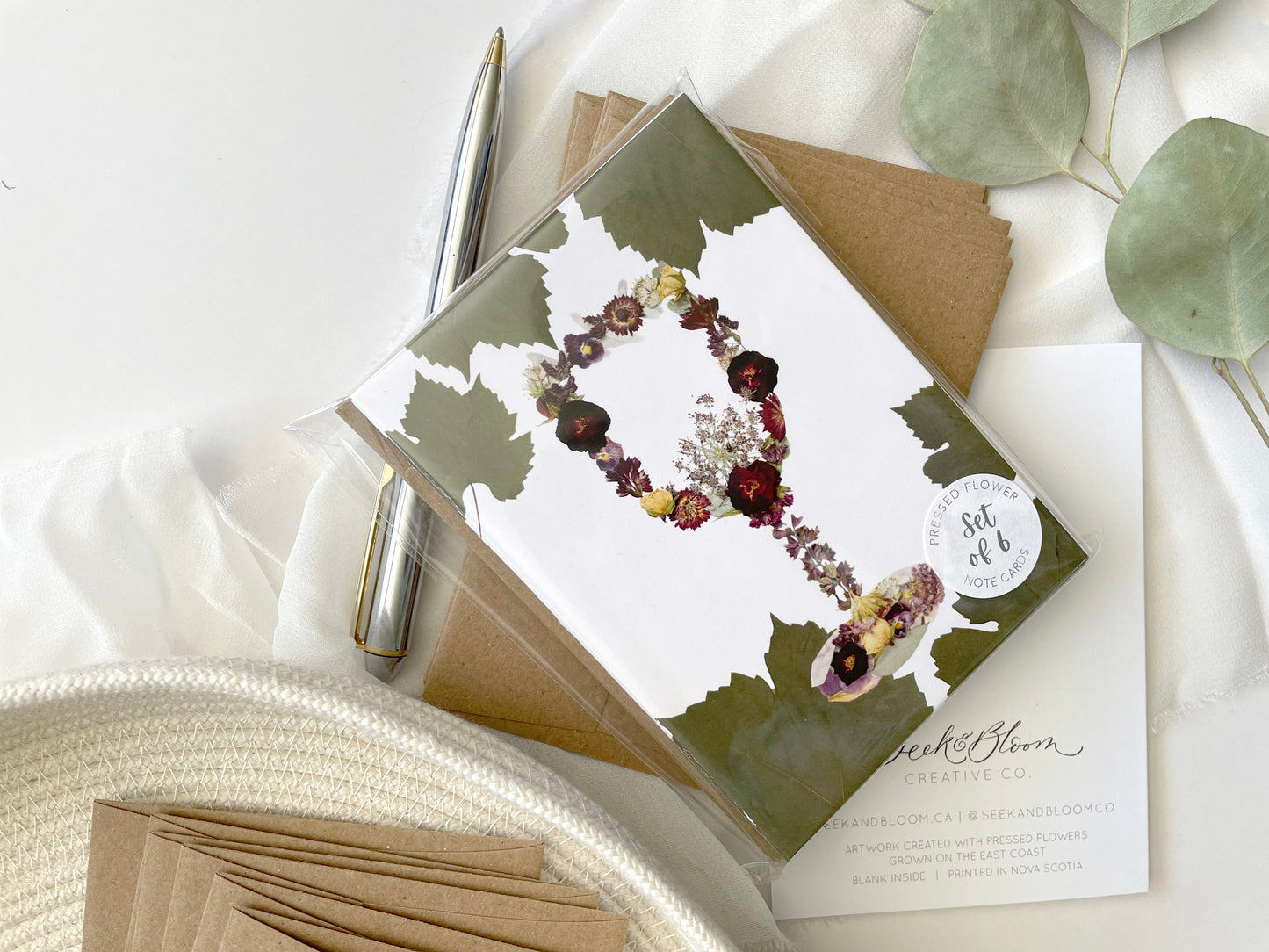 Wine Glass, Pressed Flower Note Card Set