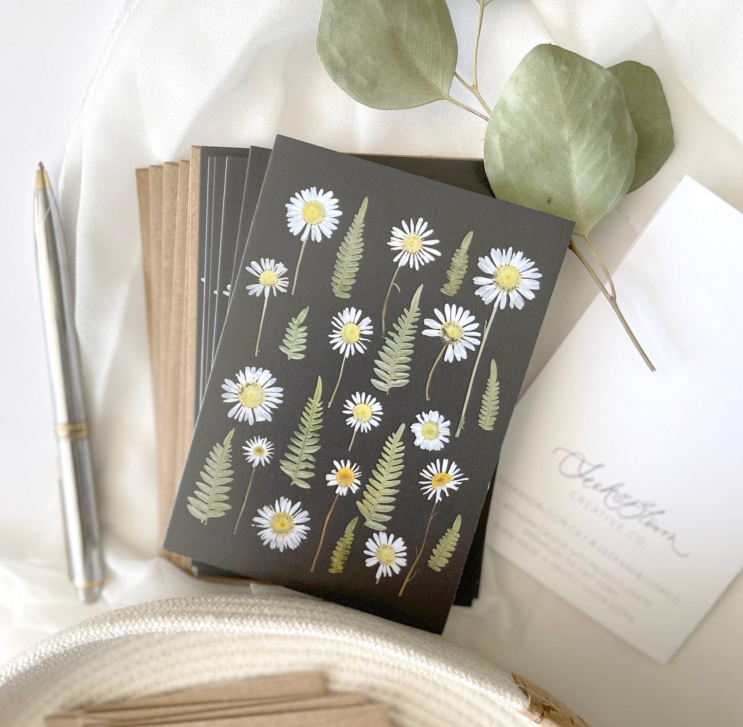 Wild Daisies on Black, Note Card Set
