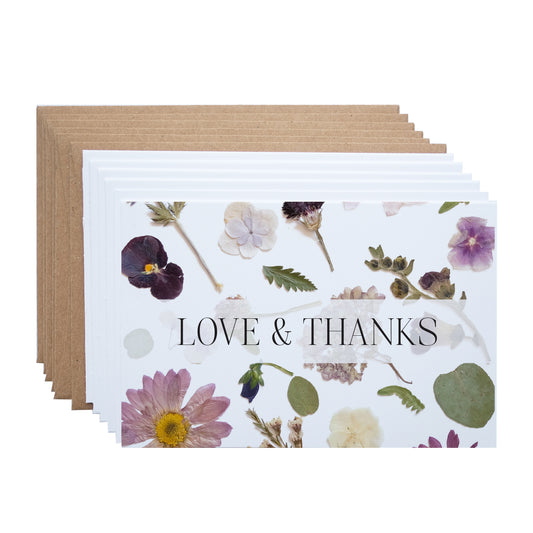 Love and Thanks, Purple Flower Collage, Note Card Set
