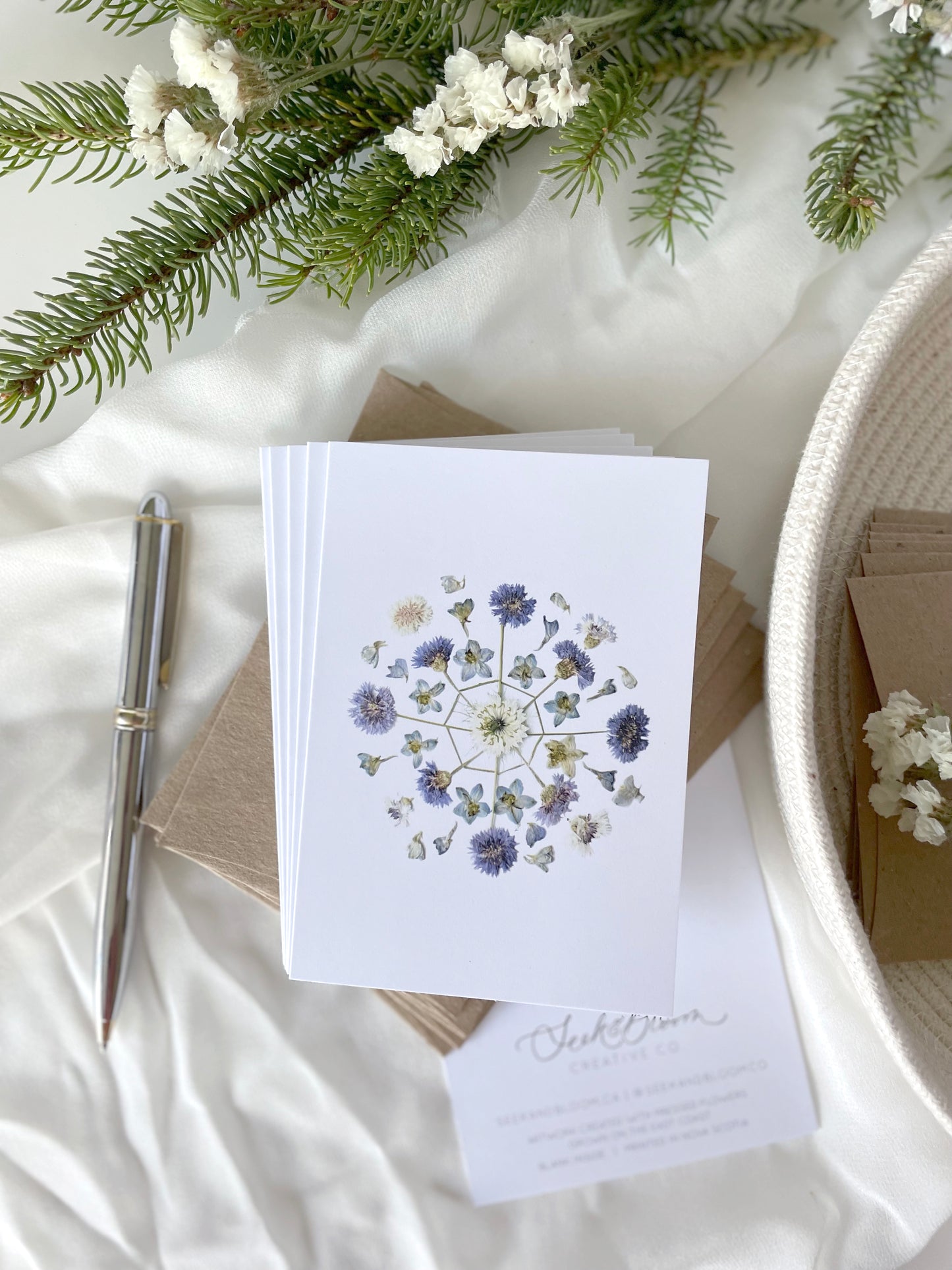 Blue Flower Snowflake, Holiday Note Card Set