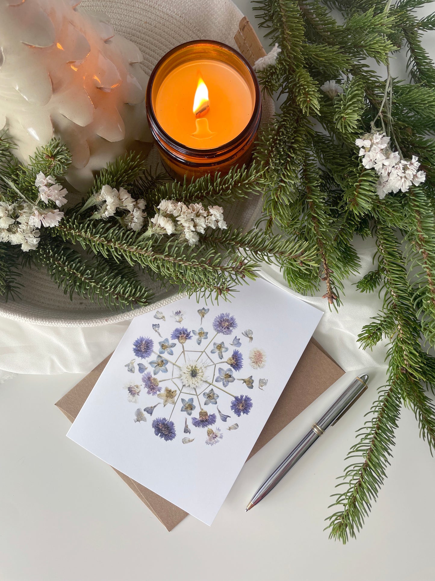 Blue Floral Snowflake Mandala, Everyday Card
