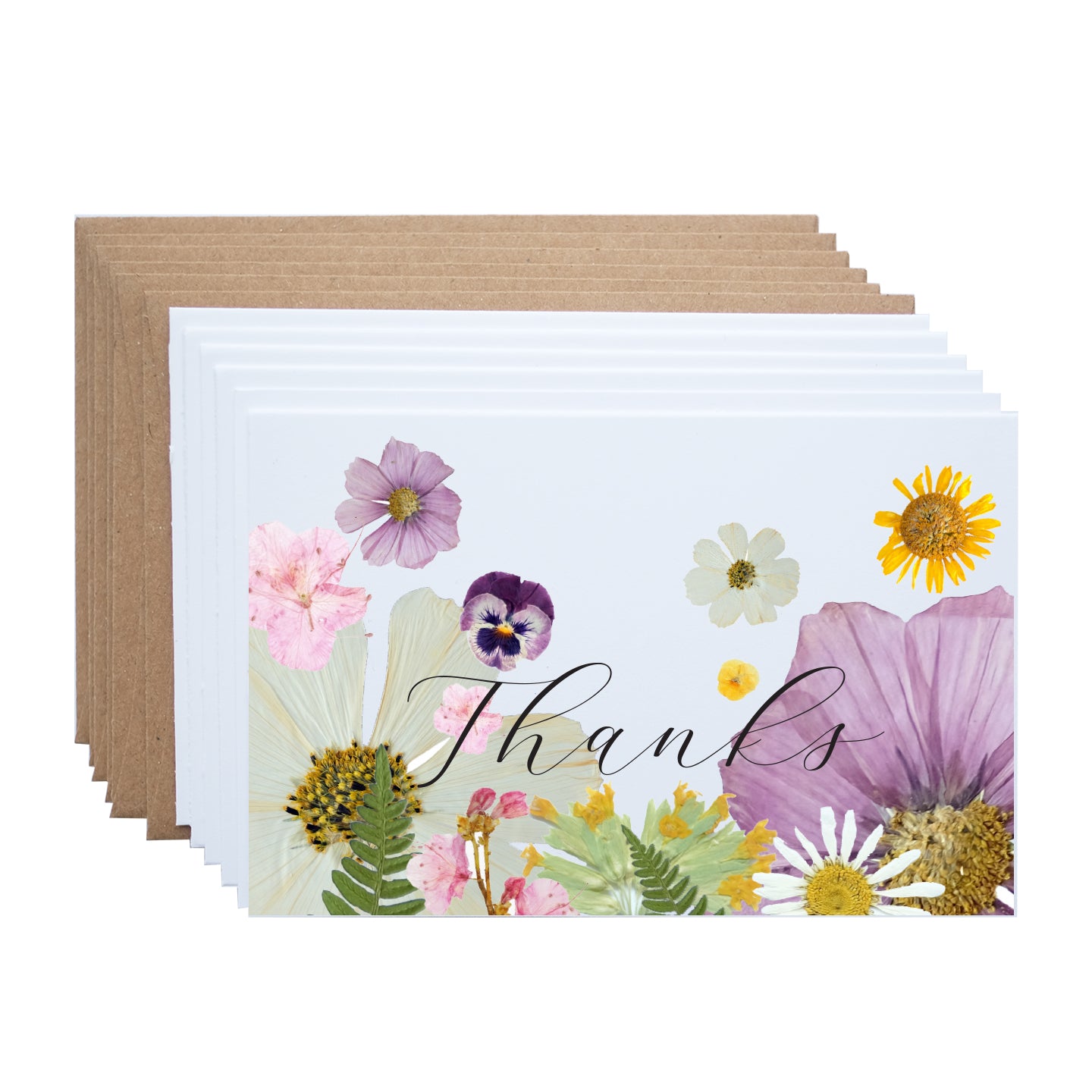 Thanks, Colourful Pressed Flower, Note Cards