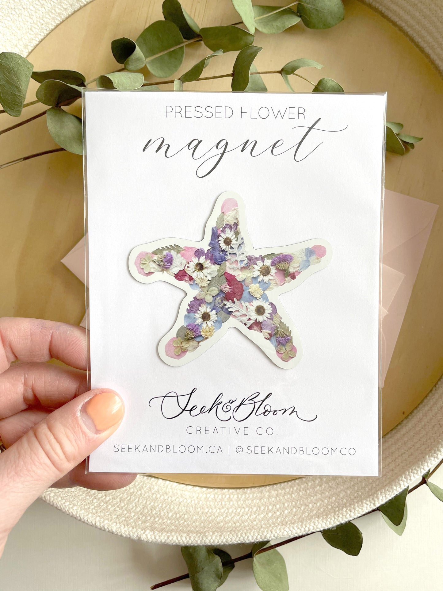 pressed flower starfish artwork magnet