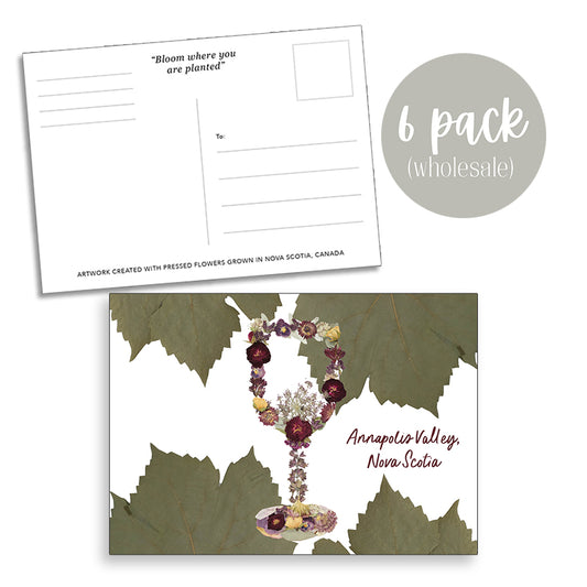 Post Card- 6 Pack Retail Set, Annapolis Valley, Vineyard Wine Glass