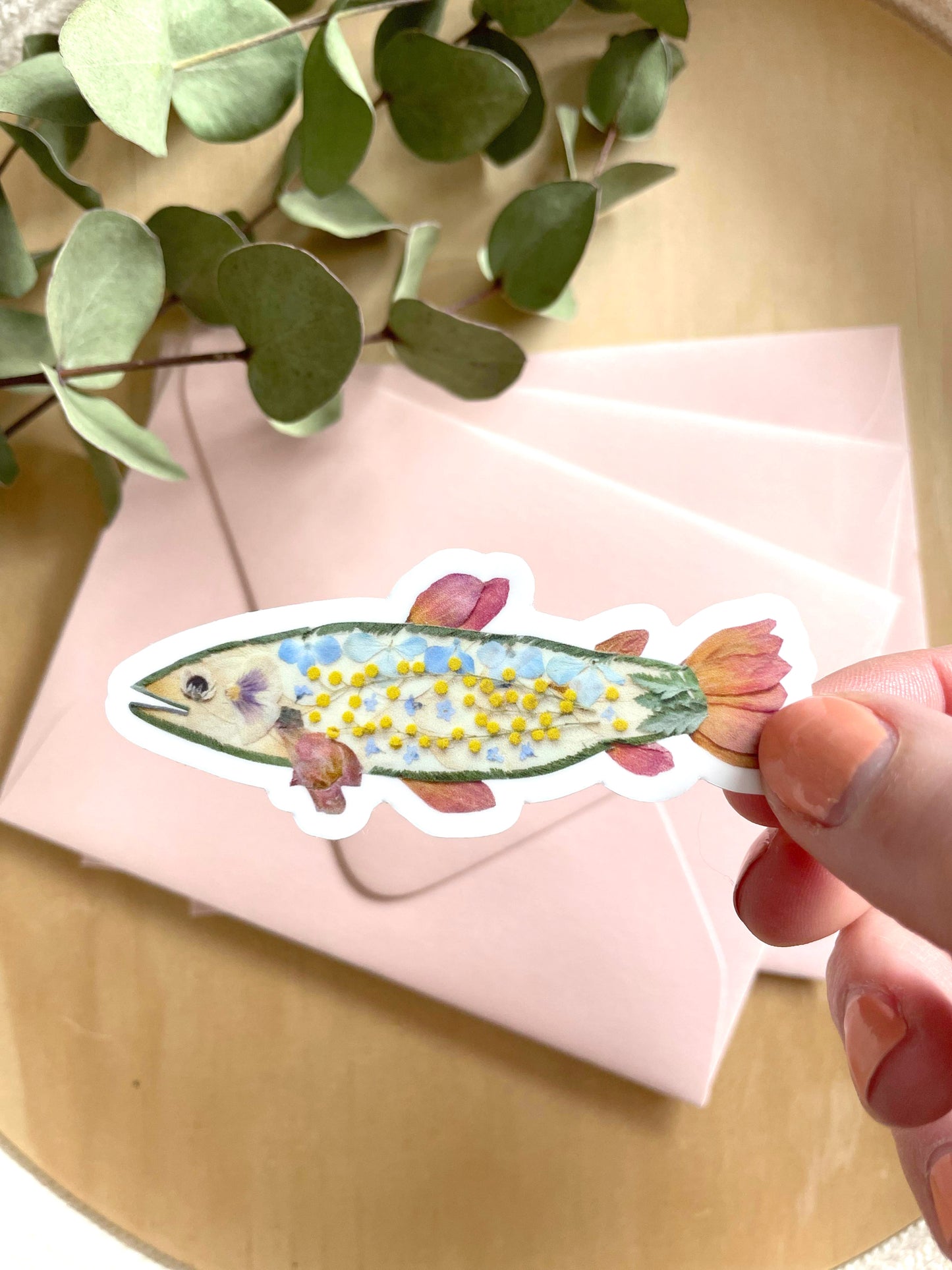 Fish Pressed Flowers, Sticker 3"