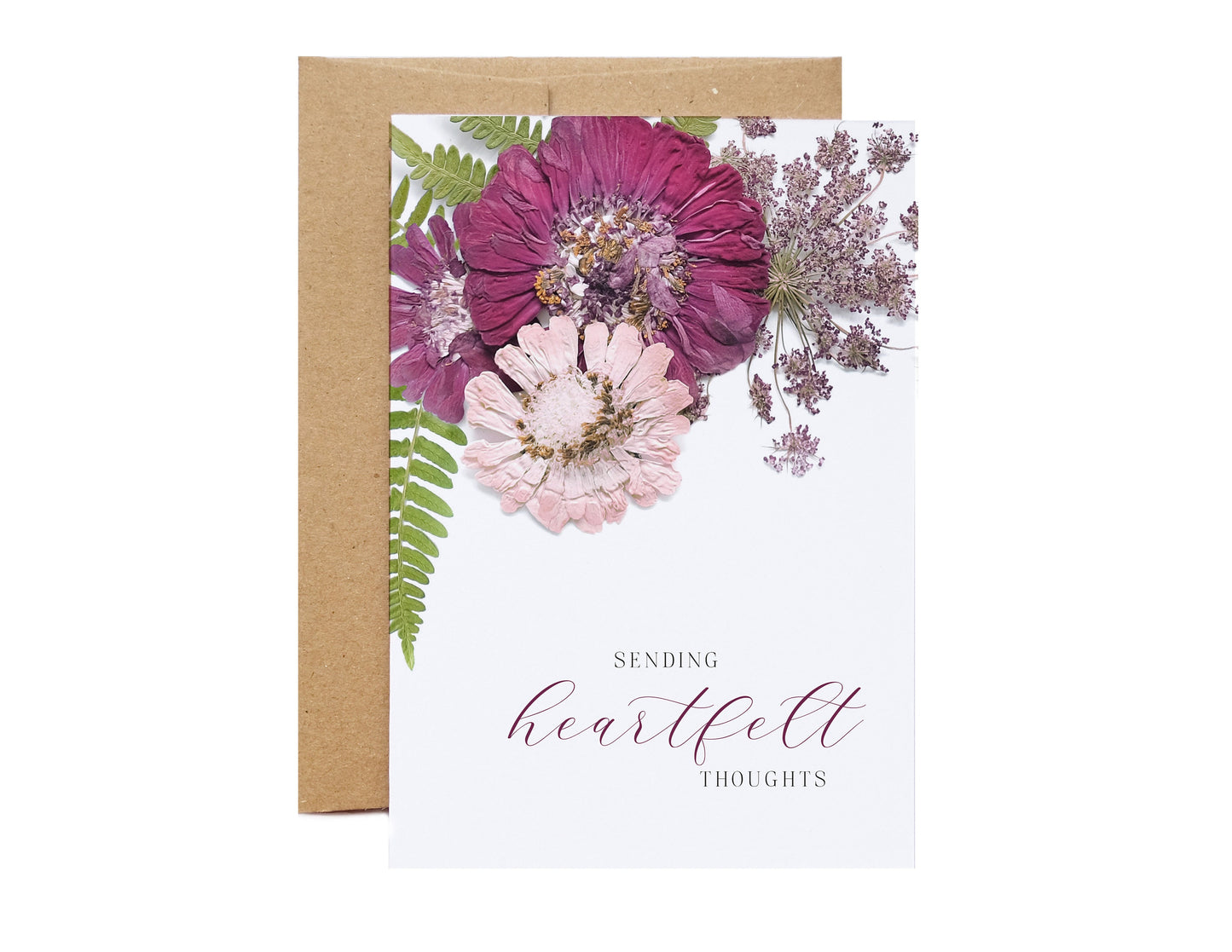 Sending Heartfelt Thoughts Sympathy card with pressed flowers