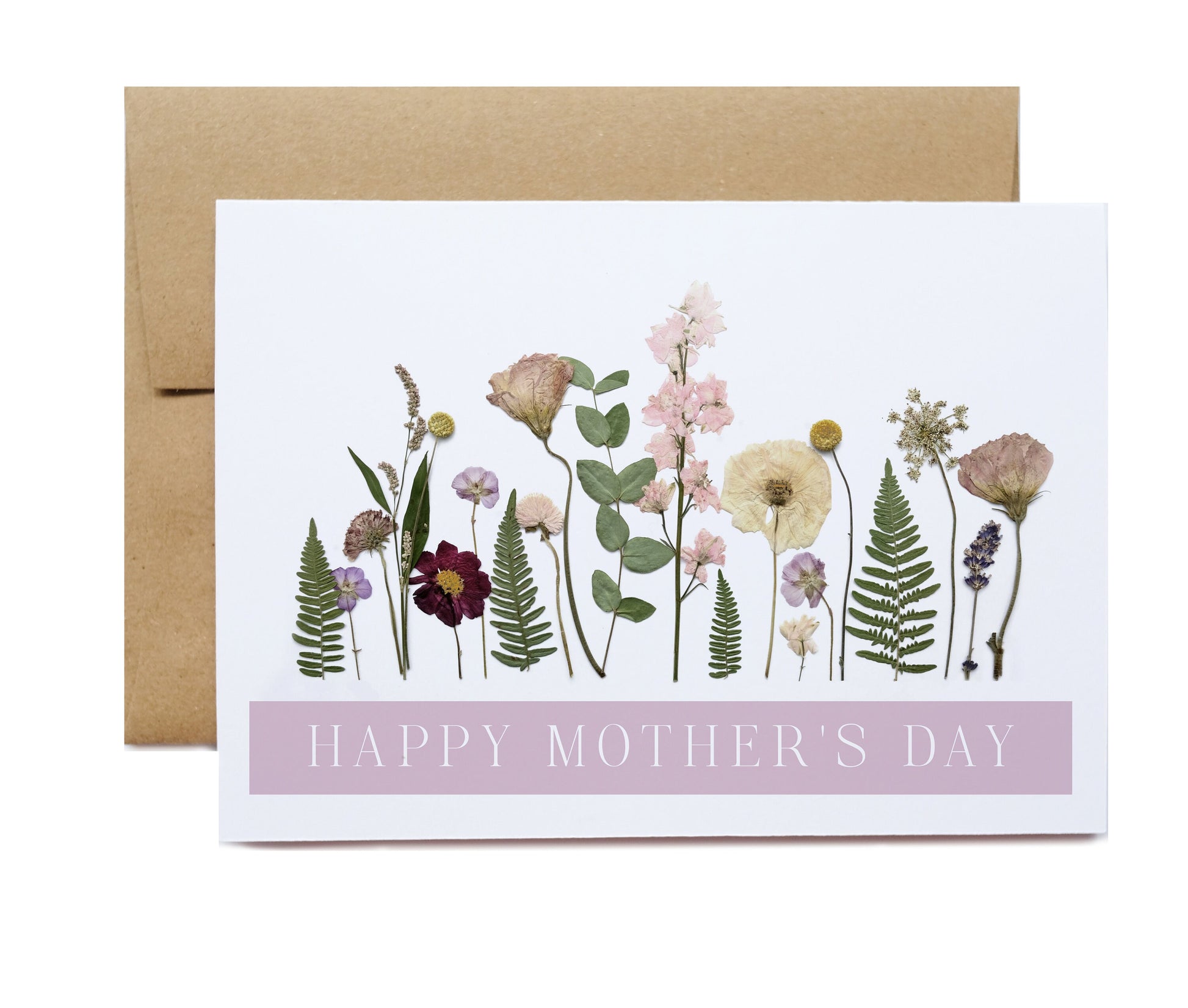 happy mothers day card of local garden flowers pink and purple