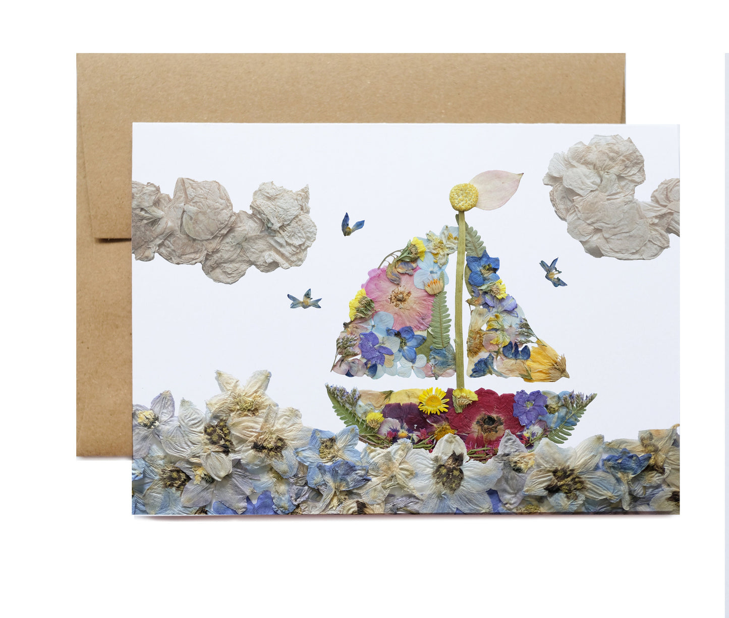 Sail Boat, Nautical Pressed Flower, Note Card Set