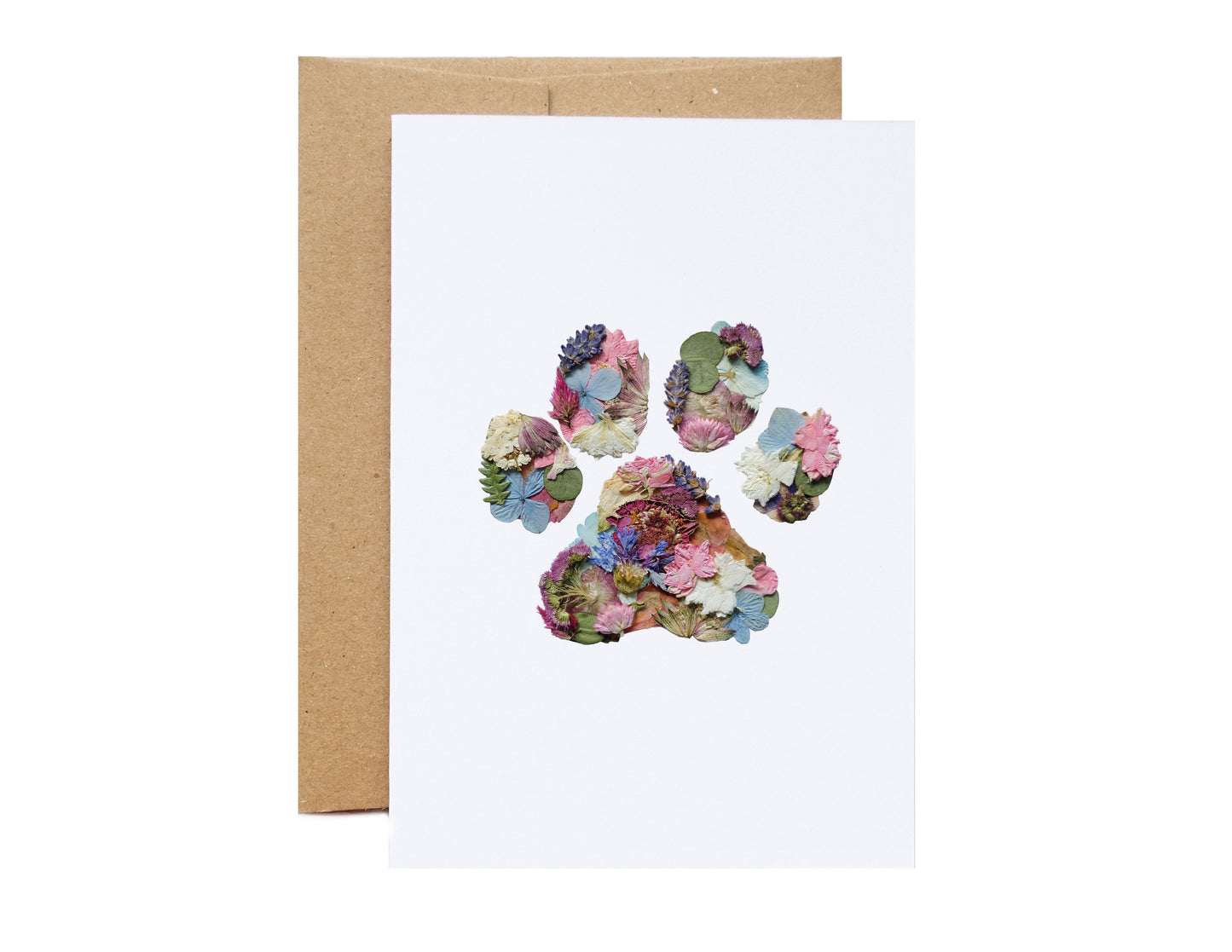 Pressed flower paw print pet card