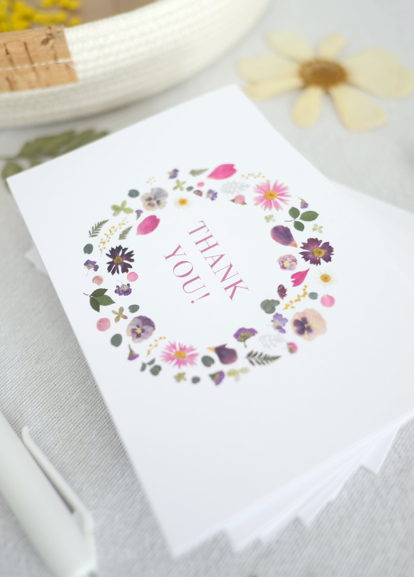 Thank You, Spring Floral Wreath, Note Card Set