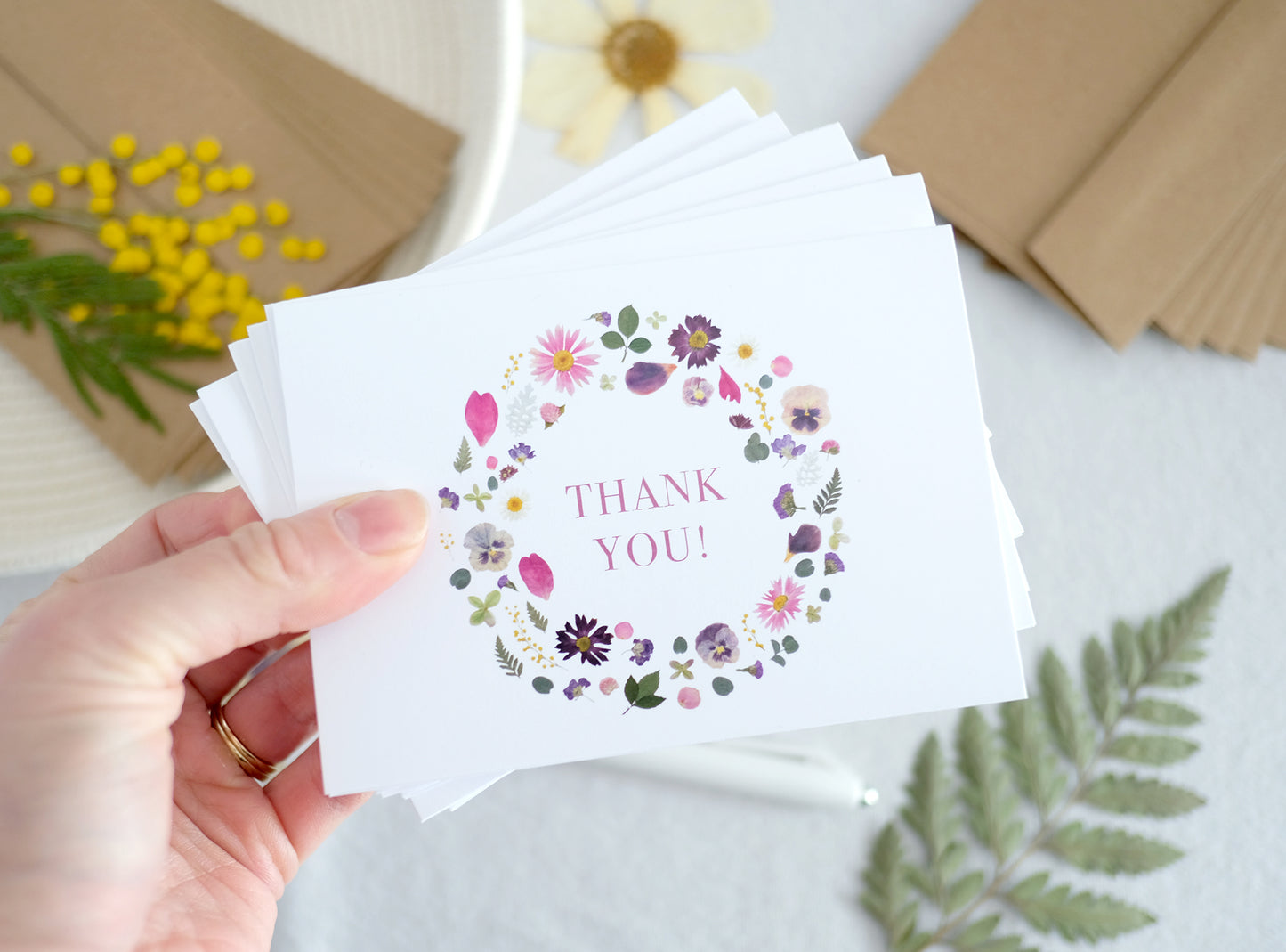 Thank You, Spring Floral Wreath, Note Card Set