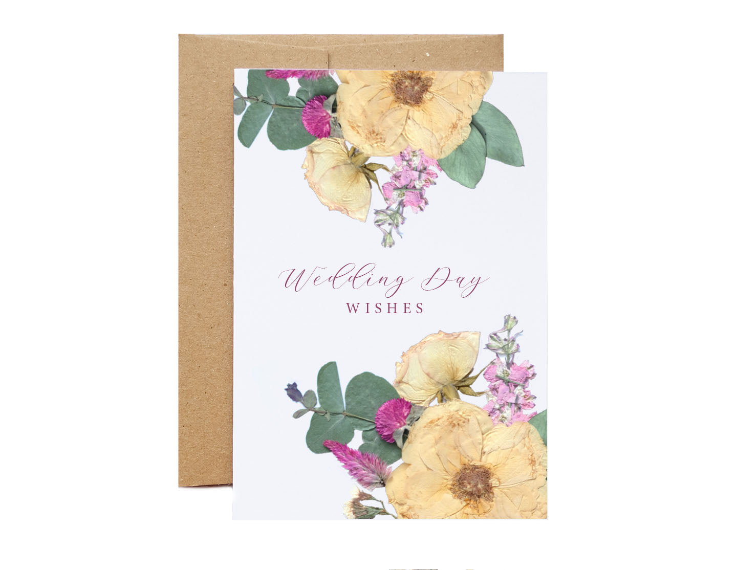 wedding day wishes pressed flower roses white and pink flowers
