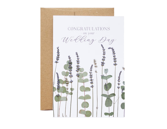 congratulations on your wedding day card with lavender and eucalyptus